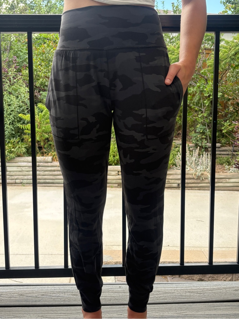 Athleta Black & Charcoal Camo High-Waist Joggers